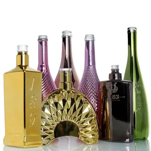 カスタマイズされた電気メッキされた任意の色のスピリッツガラス瓶シャンパンスピリッツウィスキーウォッカブランデーはホットスタンプされたガラス瓶にすることができます