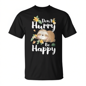Camiseta con Frase Floral 'Smiling Lazy Sloth' - Sé Feliz y No Te Apresures - Para Uso Promocional - Product Image 2