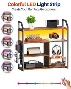 Étagère murale industrielle SENYU en bois et en fer avec éclairage LED, étagère de rangement à quatre niveaux pour la décoration de chambre - Product Image 6