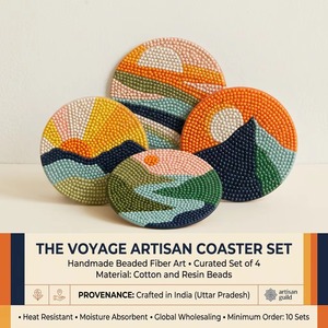 Colorful Beaded Round <b>Coaster</b>, Abstract Geometric <b>Drink</b> <b>Coasters</b> for Coffee Table, Dining Room, Kitchen & Home Decor - Product Image 2