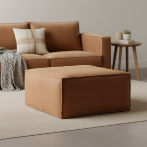 Mesa de Centro Cuadrada DB Brody, Puff Otomano de Cuero Marrón Desgastado, Muebles para Sala de Estar - Product Image 2