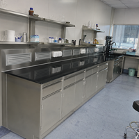 Banc de travail de laboratoire de chimie humide, mobilier de laboratoire, table de laboratoire en acier inoxydable avec armoires de rangement intégrées