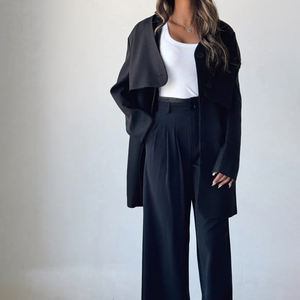 طقم نسائي أسود من قطعتين: سترة محبوكة بدون أكمام وسترة طويلة، ملابس مكتبية عملية ومريحة - Product Image 6