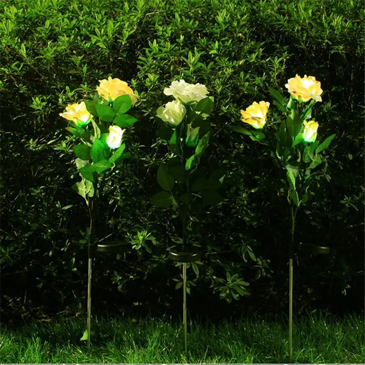 Waterproof Outdoor Valentine's Day Christmas Decoration Lighting Solar Powered Rose Path Garden Lights with Flowers