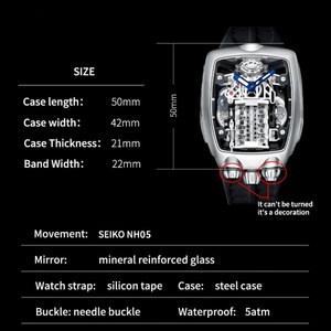 Montres pour hommes, marque haut de gamme, montre automatique, mouvement 16 cylindres squelette, montre mécanique pour hommes, mouvement japonais NH05A - Product Image 2
