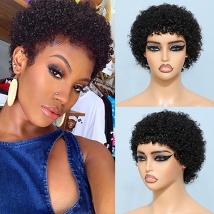 Pelucas rizadas cortas para mujeres negras Pelucas de cabello negro corto suave sin pegamento Fibra sintética de aspecto natural Pelucas rizadas grandes Afro - Product Image 2