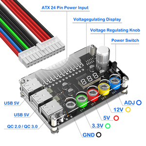 ATX 24Pin 6 Port USB 2.0 Power Supply Breakout Board Adapter Card Kenop Tegangan Dapat Disesuaikan Tampilan Digital Mendukung QC2.0 QC3.0 - Product Image 2