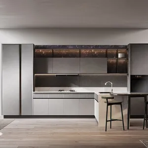 2023 pemasok kabinet dapur kustom desain baja tahan karat mewah untuk penggunaan rumah lemari dapur putih