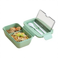 Boîte à lunch bento 2 compartiments de 1100 ml, qualité alimentaire, sans BPA, avec couverts, compatible micro-ondes, anti-fuite – Collection Rentrée des classes 2026