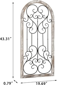 Décor de maison de ferme en détresse Décoration murale en arc en bois et en métal rustique Panneau de cadre de fenêtre en fer de style vintage - Product Image 2