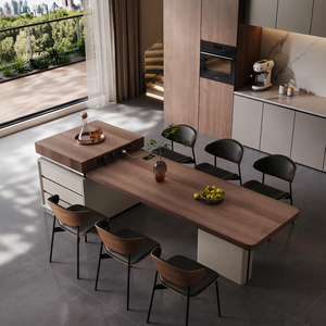 Mesa <span class=keywords><strong>de</strong></span> Cocina Moderna con Encimera <span class=keywords><strong>de</strong></span> <span class=keywords><strong>Piedra</strong></span> Sinterizada, Isla <span class=keywords><strong>de</strong></span> Cocina Extensible y Retráctil con Función <span class=keywords><strong>de</strong></span> Enchufe Oculto - Product Image 1