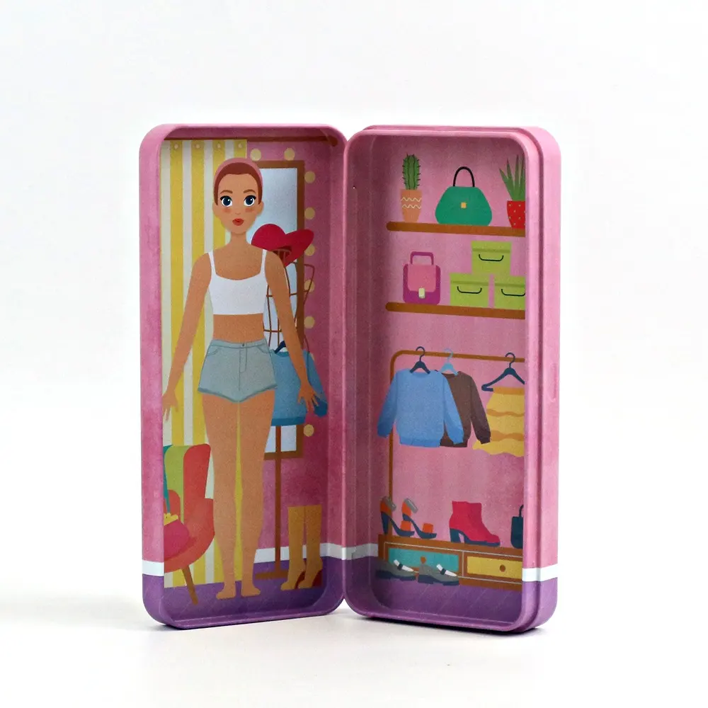 인기있는 어린이 장난감 자석 주석 상자 힌지 뚜껑이있는 선물 금속 주석 케이스