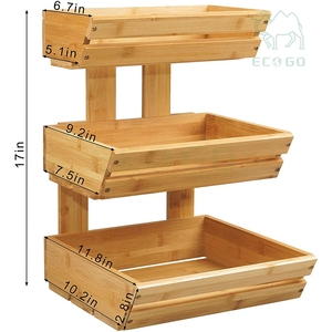 Porte-fruits en bambou à 3 niveaux Présentoir à fruits avec cintres à bananes - Product Image 5