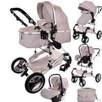 Chariot de luxe en plastique pliable pour poussette de nouveau-né 3 en 1 avec système de voyage pour landau en lin
