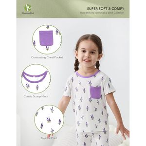 Camiseta de Cuello Redondo para Bebés Unisex BambooBud, Manga Corta, Estampado Lavanda, Transpirable, de Algodón, para Niños y Niñas - Product Image 2
