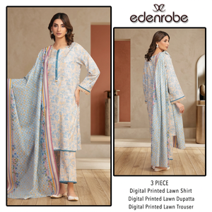 Edenrobe unstiched Digital Printed Lawn 3 Piece suit Floral Print Traditional Women's Casual Wear Summer - Product Image 3