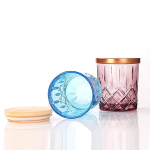 Venta al por mayor 10 oz 300ml lujo <span class=keywords><strong>Geo</strong></span> redondo portavelas de vidrio con tapa 550ml oro rosa tarros vacíos para la fabricación de velas con tapa de Bambú - Product Image 1