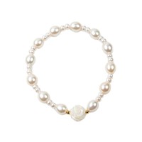 Bracelet extensible de luxe simple et tendance pour femme, en perles d'eau douce naturelles baroques, motif rose blanche et muguet, un trésor exquis