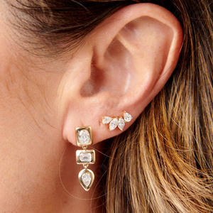 Gemnel 925 Silver Triple <b>Stone</b> Multi Shape CZ Diamond Bezel Minimalist Three-<b>stone</b> jewelry set - Product Image 2