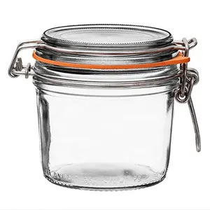 Avertan 8オンス250ミリリットルFrench Round Body Airtight Rubber Seal Glass Lid Pint Stainless Wire Glass Canning Jar
