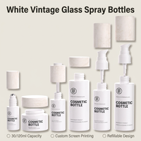 Grosir Vintage kustom kaca Opal putih kosmetik semprotan minyak botol tetes 30ml 120ml kapasitas tutup bambu untuk pembersih wajah