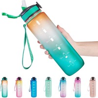 Bouteille d'eau sportive de 32 oz en plastique, anti-fuite, avec marqueur de temps, couleur dégradée, pour la gym et les activités de plein air
