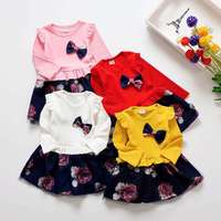 New Hot Selling Girls School Organic Cotton Casual Woolen Multi-colored T-shirt and Dark Full Printing Dresses Suits