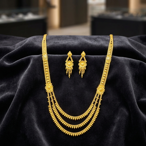 Wholesale 14K18K24K Micron Gold Plated Rani Haar Set 3-Layer Mesh Chain Necklaces with <b>Floral</b> Panels Traditional Bridal Jewelry - Product Image 5