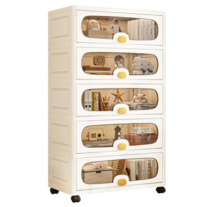 Meuble de rangement modulaire empilable en plastique transparent à couvercle rabattable, étagère de présentation pour jouets d'enfants et livres, avec roulettes, vente en gros - Product Image 4