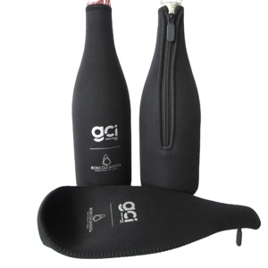 Personalized Black Neoprene Longneck Cooler Bag with Zipper for Beer Champagne Wine Silver Logo-Longneck Wine Cooler - Product Image 2