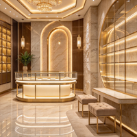 Vitrine et comptoir de présentation de bijoux avec éclairage LED élégant, ensemble complet de meubles et de design d'intérieur pour les bijouteries