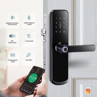 Cerradura Inteligente para Puerta de Apartamento con Huella Dactilar Biométrica, Aleación de Aluminio, Puerta de Madera, Aplicación Tuya y Wi-Fi