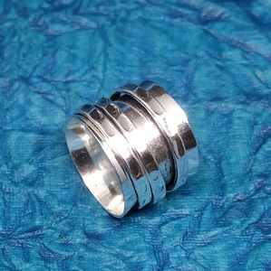 925 Sterling Silver Hammered <b>Spinner</b> <b>Ring</b> Diamond Pearl Classic Engagement/Wedding/Anniversary Bridal Jewelry for Women/Men for - Product Image 1