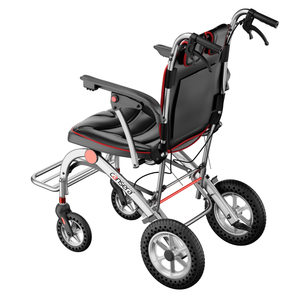 Sedia a Rotelle Premium Pieghevole con Telaio in Lega di Alluminio, Sedile Ergonomico Rimovibile in Pelle Lavabile, Ruote a Nido d'Ape da 12 Pollici e Asta di Traino - Product Image 6
