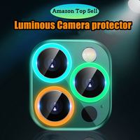 Film protecteur d'objectif en céramique lumineux pour iPhone 14 13 12 11 Pro Max Plus, anneau de protection en verre trempé, couverture lumineuse
