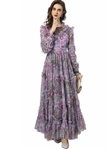 Abito da sera lungo 4xl 3xl 2024 autunno inverno festa eventi donna con paillettes ricamo floreale lungo abito abito <span class=keywords><strong>viola</strong></span> - Product Image 5