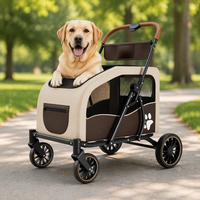 Poussettes pour animaux de compagnie pour grands chiens, capacité de charge de 55 kg, cadre en acier, toile de lin, pliage à une touche, panier amovible, roues EVA de 7 pouces/10 pouces