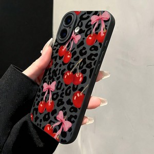 Nuova <span class=keywords><strong>Cover</strong></span> Lusso Opaca a Pori Fini con Stampa Leopardo Nero, Fiocco Rosa e Ciliegie Rosse per <span class=keywords><strong>iPhone</strong></span> 17 16 15 14 <span class=keywords><strong>Pro</strong></span> Max - Product Image 4