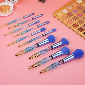 Ensemble de pinceaux de maquillage (10 pièces) avec poils en nylon, manche transparent en cristal nacré chatoyant - Product Image 6