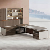 Bureau de direction contemporain en forme de L en bois avec retour latéral et bibliothèque pour mobilier de bureau de directeur
