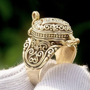 yunnique Men's Ethnic Flip <b>Ring</b> Gold Carved Floral Design Trendy Unique Style Jewelry Gift - Product Image 3