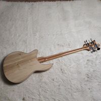Guitare basse électrique couleur bois naturel avec 4 cordes, corps semi-creux en tilleul, micros H-H, touche en palissandre