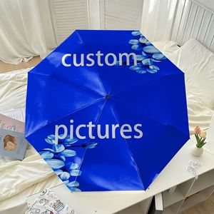 1 Parapluie Pliant Personnalisé Bleu à Motifs Floraux, Sans Minimum de Commande, Cadeau Photo Personnalisé, Impression UV, Commande Unique, Payung Personnalisé - Product Image 3