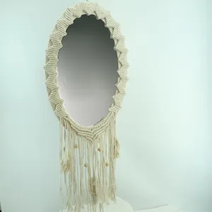 Home Decor Dressing Macramé Miroir Tenture Murale Produit Avec Perles En Bois Et Glands Pour Appartement Salon