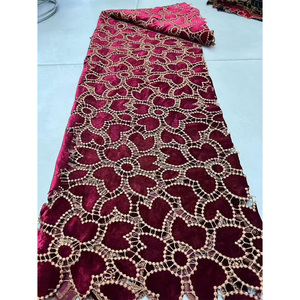 Tissu en Dentelle Brodé, Velours, <span class=keywords><strong>Tulle</strong></span> Tissé, Broderie à la Feuille, Dentelle Guipure Française - Product Image 6