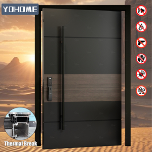 Porte extérieure de villa en aluminium moulé à rupture de pont thermique, finition bois, résistante à la chaleur, à économie d'énergie, avec serrure multipoints, pour Oman et l'Égypte - Product Image 2