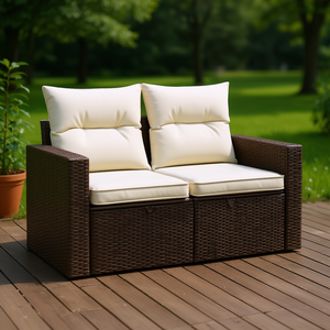 Sofá de Jardín de 2 Plazas en Poliratán Marrón con Diseño Ajustable para Uso en Exteriores - Product Image 2