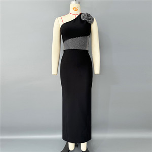 Robe de soirée élégante en satin avec strass et paillettes, taille naturelle, fente haute, blazer long pour femmes, fête, célébration - Product Image 4