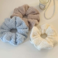 YAOYU Coréen Automne et Hiver, Élastique à cheveux en laine couleur unie, avec grand nœud, simple, polyvalent, doux et élégant, style boule