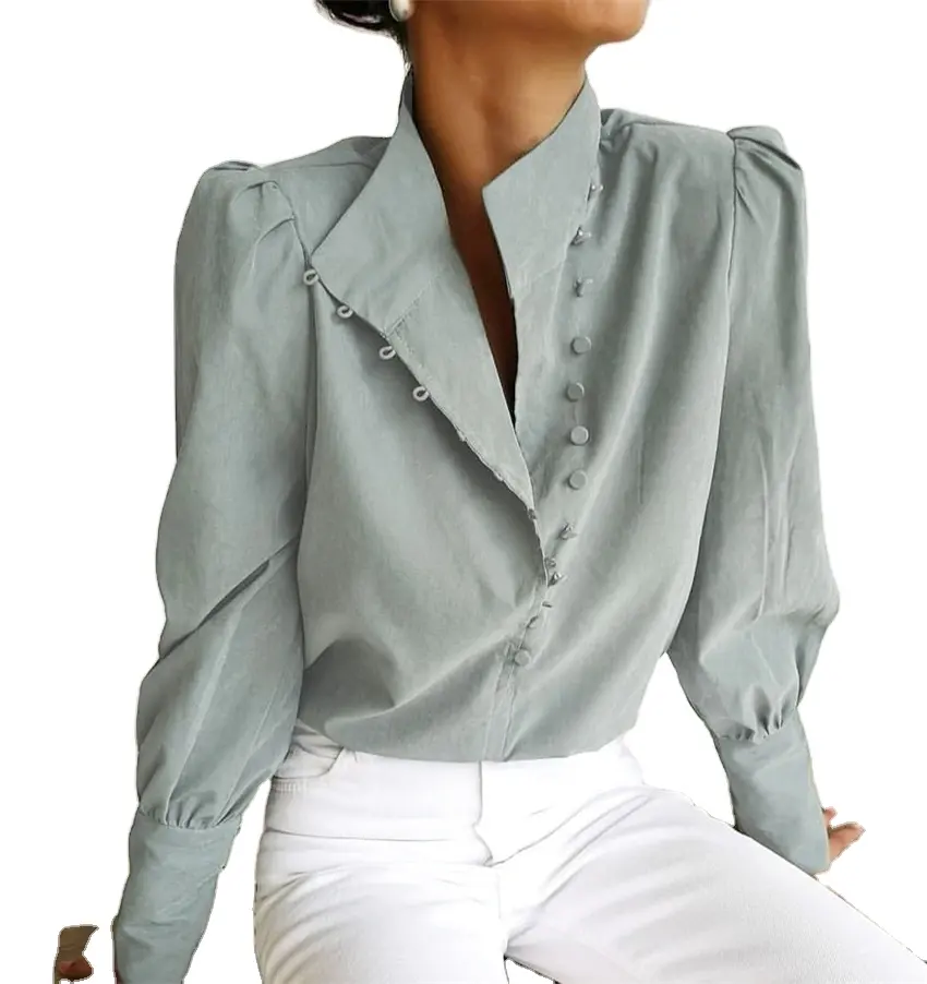 Ol, blusas femininas para trabalho, lazer, blusas modernas, tecido de sarja escovado, blusa de algodão 100% para mulheres
